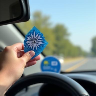 Persona instalando el tag de peaje en el parabrisas de un coche.